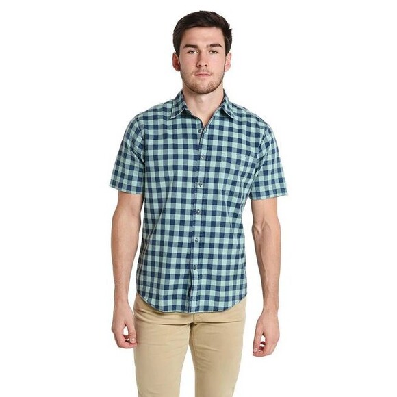 Faherty Other - Faherty Mens Button Up Shirt Blue Ventura Short Sleeve Linen Plaid Stretch Large